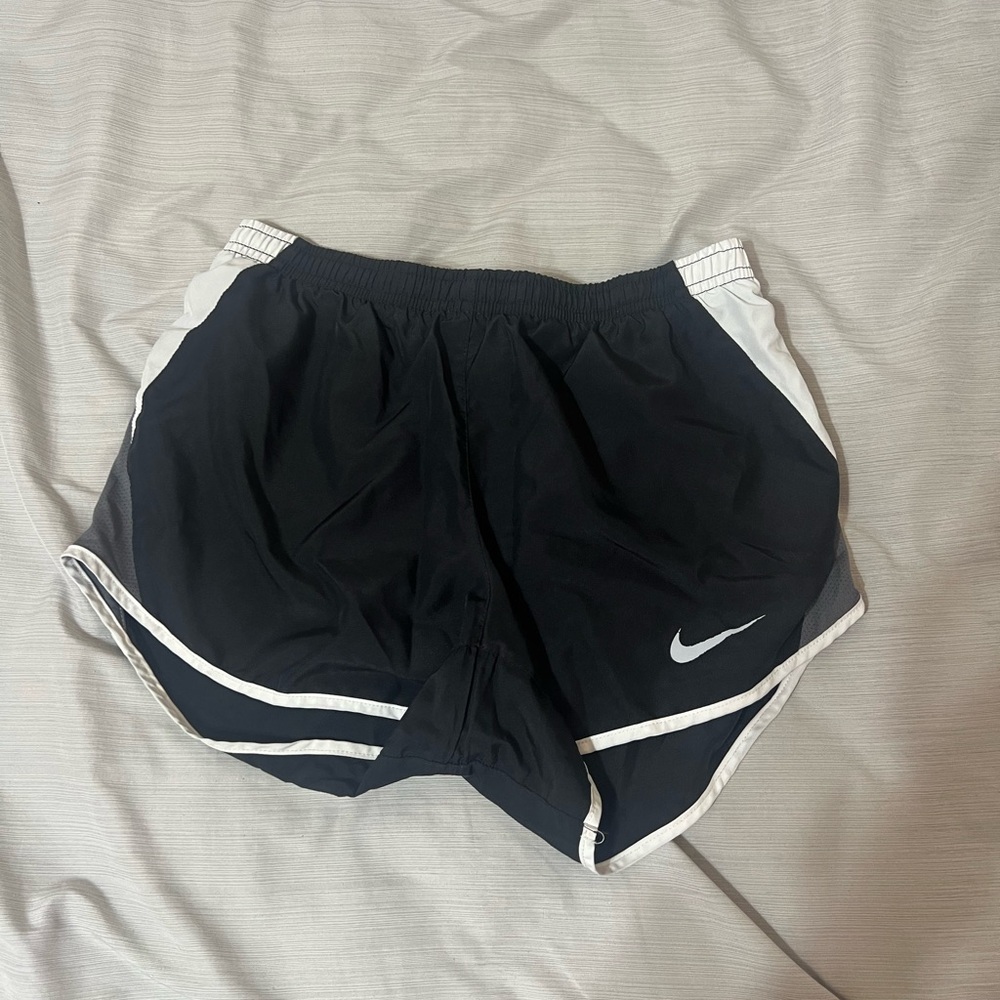Nike Black and White Athletic Shorts with Curved Hem